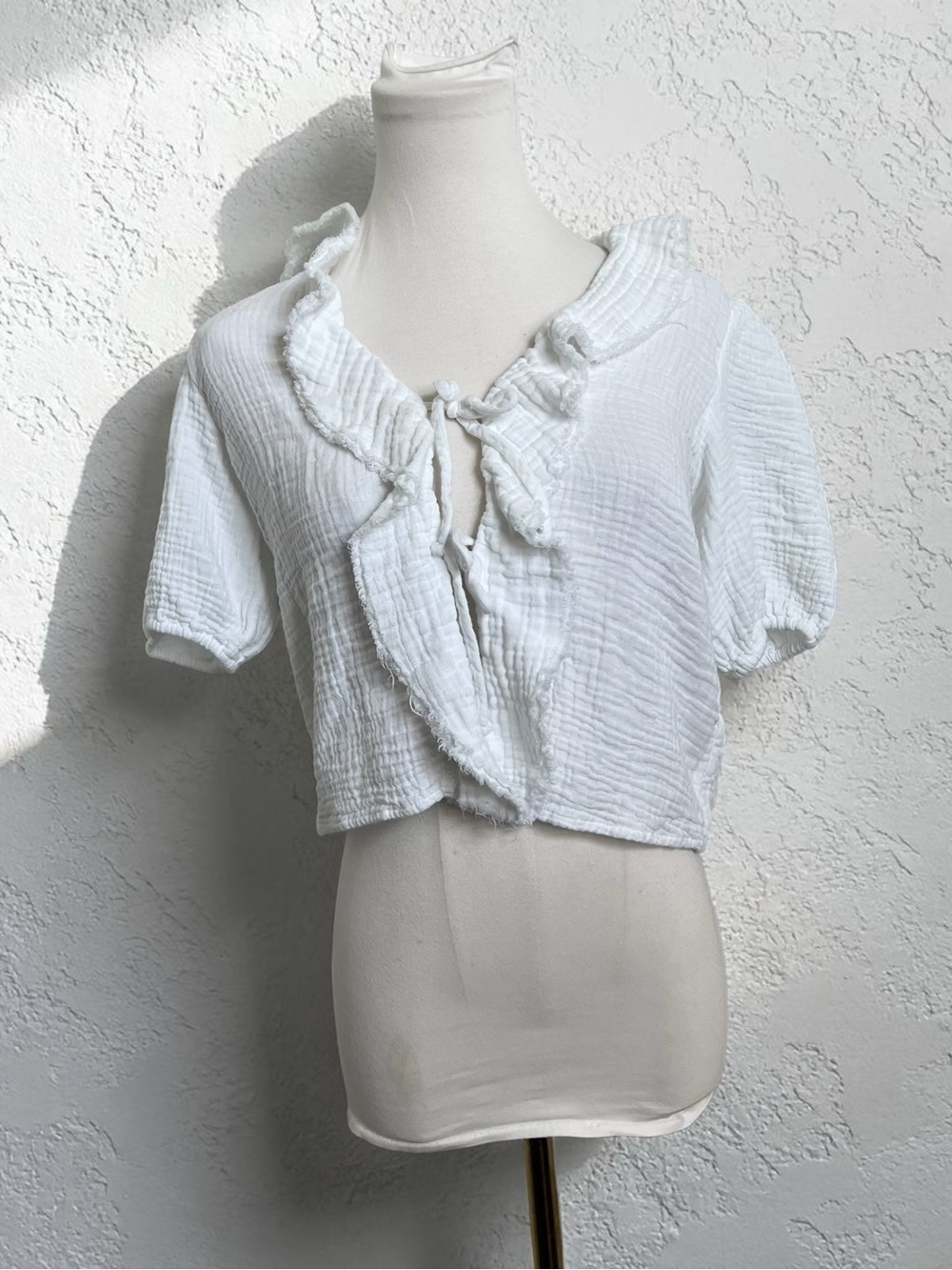 Aritzia Little Moon White Ruffle Tie Blouse Cotton Gauze Fairy Top